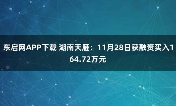 东启网APP下载 湖南天雁:11月28日获融资买入164.72万元